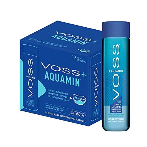 VOSS+ Aquamin – Premium Purified Water Enhanced with Minerals and Electrolytes for Optimal Hydration – Functional Water with Refreshing Taste – Recycled PET Bottles – 850ml (Pack of 12)