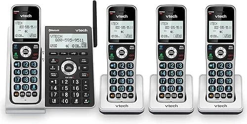 VTech VS306-4 DECT 6.0 4 Handsets Cordless Home Phone with Bluetooth, Answering System, Smart Call Blocker, Caller ID Announce, Backlit Display, Duplex Speakerphone, Expandable to 5HS (Silver & Black)