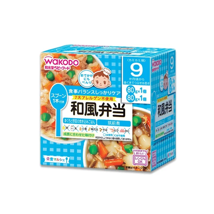WAKODO ready-to-eat bento for 9 months + Assorted Vegetables and Tuna Risotto 80g + Chicken and Burdock Soup 80g