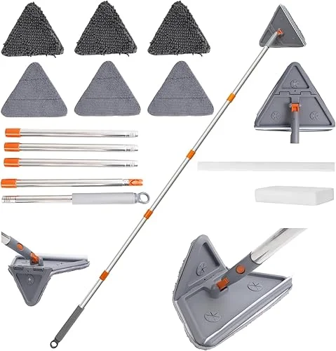 Wall Mop Cleaner with Long Handle Wall Cleaner 82 Inches 3-in-1 Ceiling Wall Cleaner Mop with 6 Replacement Pads for Painted Wall Cleaning Mop 360°Rotating Baseboard Cleaning Tool Floor Window