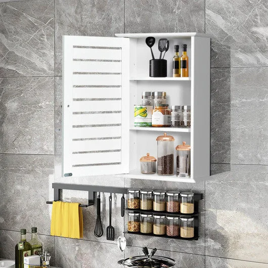 Wall Mount Medicine Cabinet Multifunction Storage Organizer-White