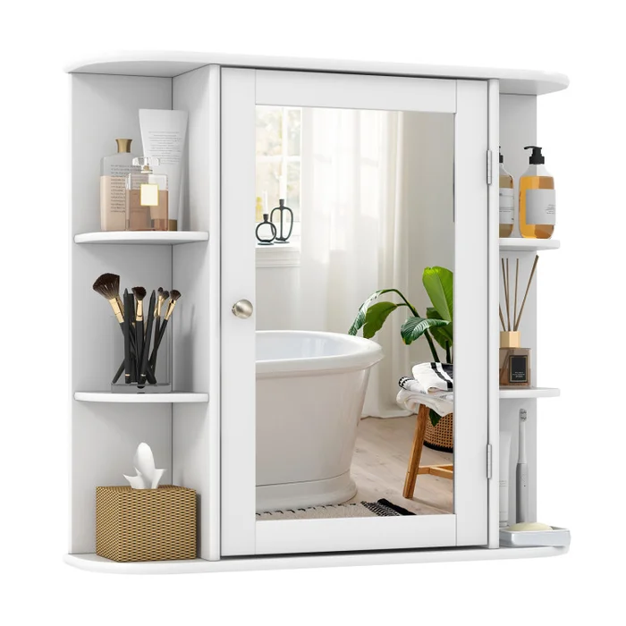 Wall-Mounted Bathroom Mirror Cabinet with Storage Shelves