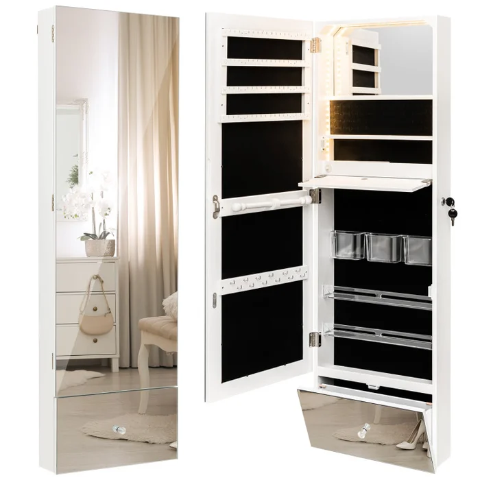Wall Mounted Jewelry Armoire Organizer with Full-Length Frameless Mirror