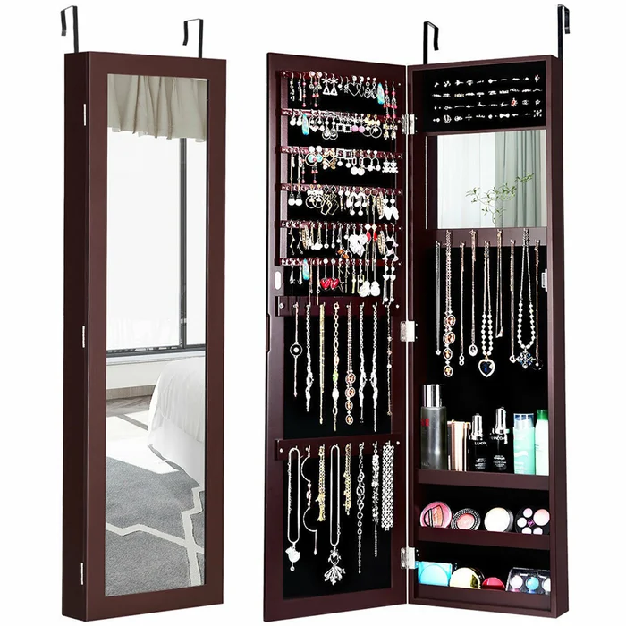 Wall or Door Mounted Mirrored Jewelry Cabinet