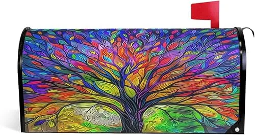 Wamika Rainbow Tree of Life Mailbox Cover Colorful Forest Tree Mailbox Covers Magnetic Mailbox Wraps Post Letter Box Cover Standard Size 18′ X 21′