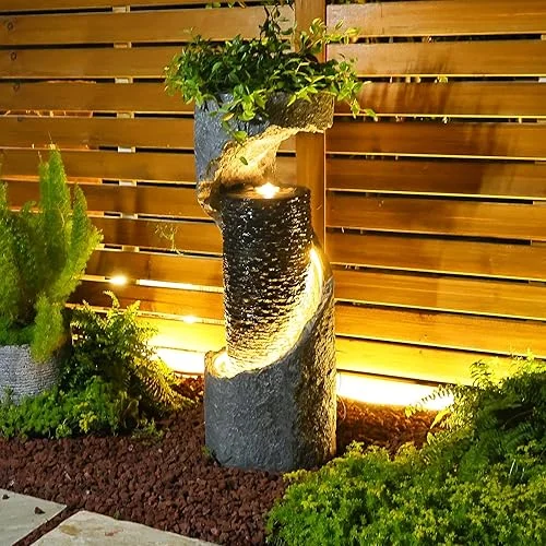 Water Fountain Outdoor 35.4′ H Modern Outdoor Fountains and Waterfalls Flooring Standing Indoor Fountain with LED Lights and Pump for Garden, Patio, Deck, Backyard, Porch and Home Art Decor