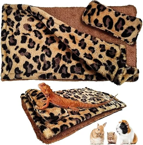 WATFOON Reptile Sleeping Bed with Pillow and Blanket, Bearded Dragon Tank Accessories Sleeping Bag with Blanket Pillow Cotton Nest Shelter Couch for Guinea Pig Rat Hamster