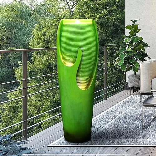 watnature 38.7’H Outdoor Water Fountains and Waterfalls – Indoor Water Jar Fountain Tall Floor Fountain with Lights&Pump for Garden, Patio, House Decor, Modern Indoor Fountains Outdoor Water Features