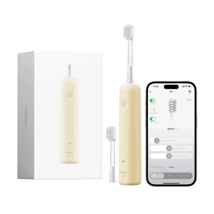 Wave Special Electric Toothbrush for Adults – 2025 Version App Control 2 Brush Heads Waterproof Gift for Couples (Matte Yellow)
