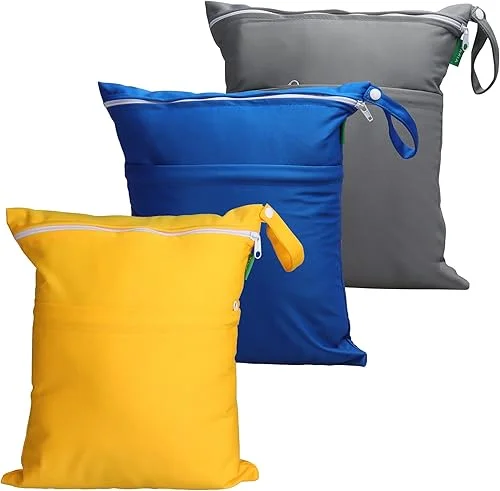 wet bag for swimsuit 2pcs Cloth Diaper Wet Dry Bags enlarged version Washable Waterproof Two Zippered Pockets Infant Stroller Travel Beach Pool Gym Bag for Swimsuits & Wet Clothes