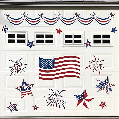 Whaline Patriotic Garage Decoration Magnet Sticker Flag Star Garage Door Decal July 4th Magnet Refrigerator Sticker Garage Door Magnets for Independence Day Party Home Car Dishwasher Decor, 21Pcs