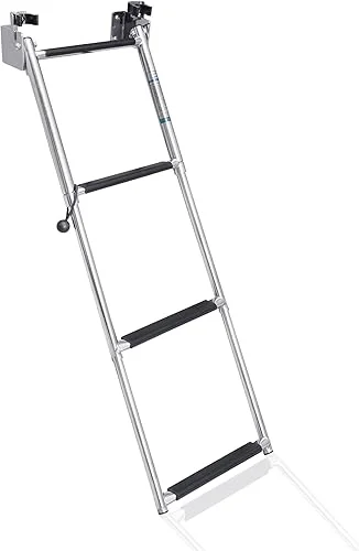 White Water 4 Step Telescoping Folding Transom Ladder | Marine 304 Stainless Steel | Corrosion-Resistant Non-Slip Steps for Boats & Yachts | B00364