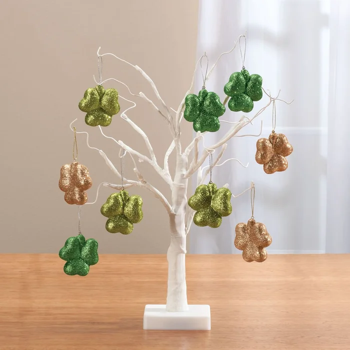 White Wire 18″ Tree with Shamrock Hanging Ornaments