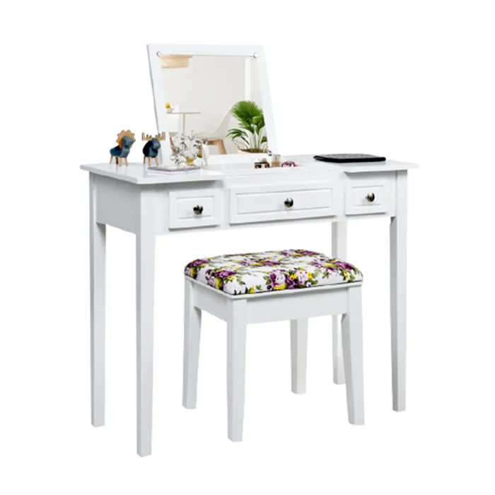 White Wood Flip Top Vanity Dressing Table