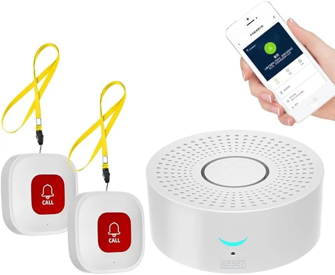 WiFi Wireless Caregiver Pager Call Button System (2 White Buttons + 1 Receiver)