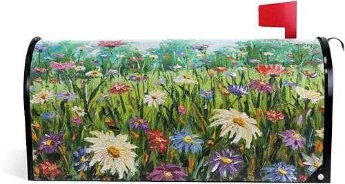 Wildflowers Spring Magnetic Mailbox Cover Oversized for Garden Yard Outdoor Decorations-25.5′ x20.8