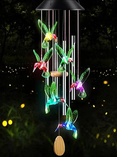 Wind Chimes,Hummingbird Solar Wind Chimes for Outside,Aluminum Tubes Memorial Wind Bell for Garden/Patio Decor Thanksgiving Gifts for Mom, Wife, Grandma Neighbors(25 Inch Deep Tone)
