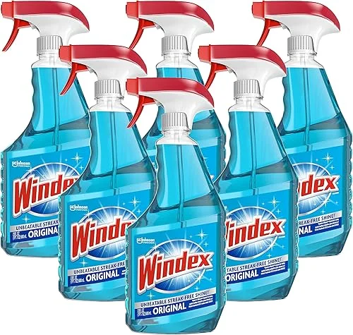 Windex Glass and Window Cleaner Spray Bottle, Bottle Made from 100% Recycled Plastic, Surface Cleaning Spray, Original Blue Scent, 23 Fl Oz (Pack of 6)