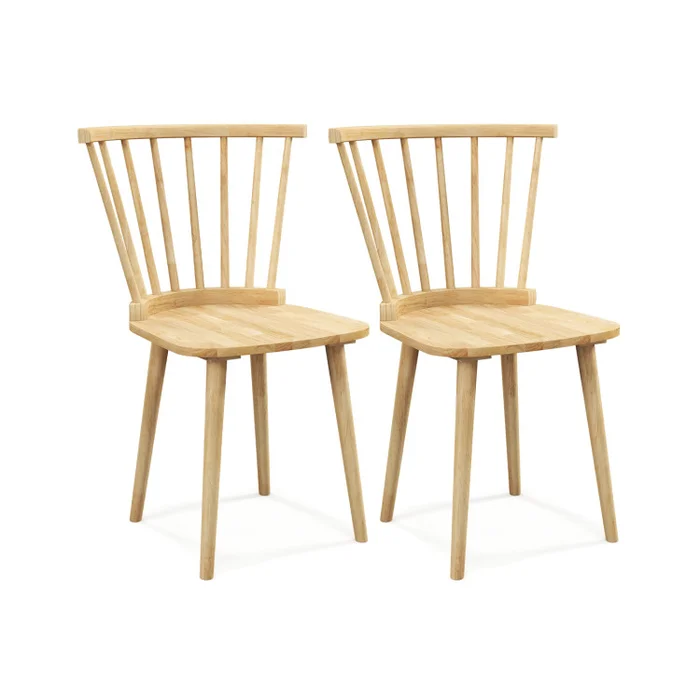 Windsor Dining Chairs Set of 2 Rubber Wood Kitchen Chairs with Spindle Back