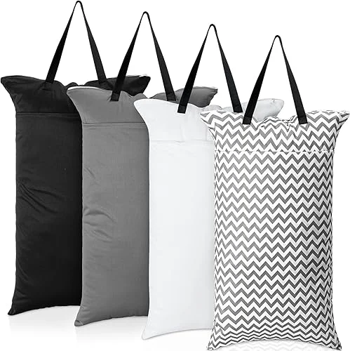 Windyun 4 Pack Large Wet Dry Bag Hanging Cloth Diapers Wet Bags Waterproof Reusable Travel Laundry Bag with 2 Zippered Pockets for Swimsuit Beach Pool Daycare Yoga Gym Dirty Wet Clothes 27.6 x 15.8 In