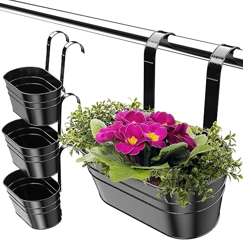 Wiosi 3Pcs Stackable Railing Planter Box Set – Black, Durable & Versatile 10′ Hanging Planter Box for Railings | Window Flower Box | Fence Planters | Ideal Balcony Planters Railing Hanging Decor Piece