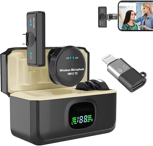 Wireless Lavalier Magnetic Microphone with Charge Case for Android/iPhone、Video Recording、 Vlog Mini Noise Canceling Lapel Microphone,Plug and Play Magnetic and Lavalier Carrying Wireless Microphone