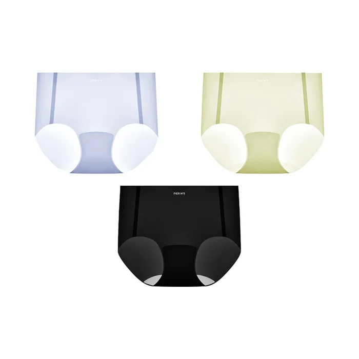 Women's Ice Silk Seamless Panties Clear Sky Blue + Light Green + Dream Black M 【45-55kg】3-Piece Set