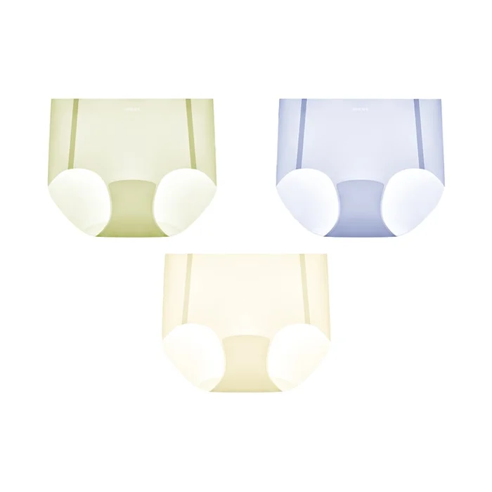 Women's Ice Silk Seamless Panties Light Green + Clear Sky Blue + Vanilla White M 【45-55kg】3-Piece Set