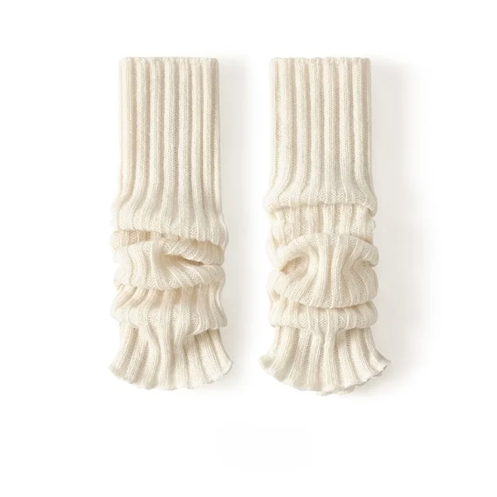 Women's Wool Knitted Plush Calf Socks Versatile Pile Up Socks Beige