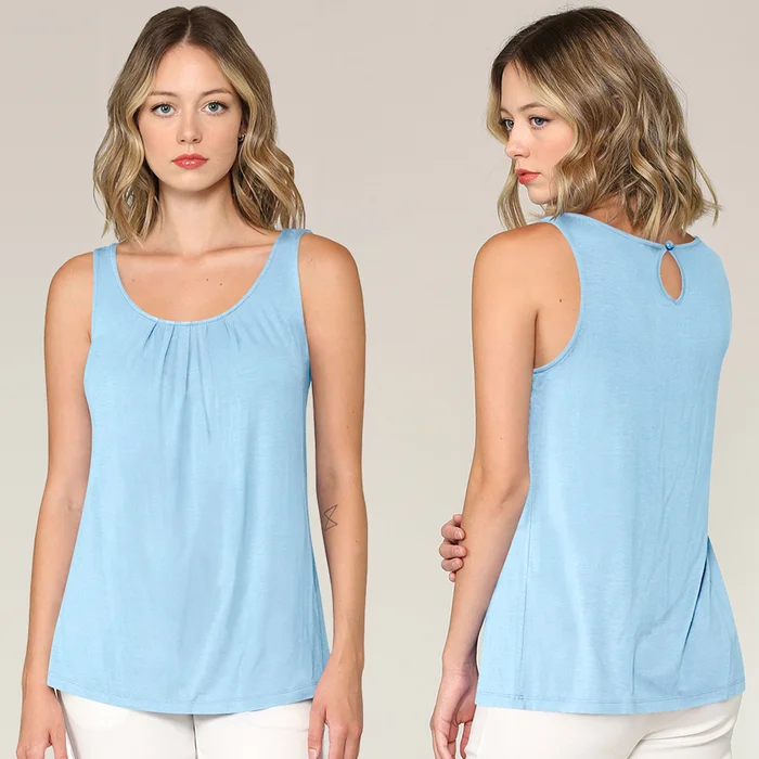Women's Pleated Front Scoop Neck Shell Tank
