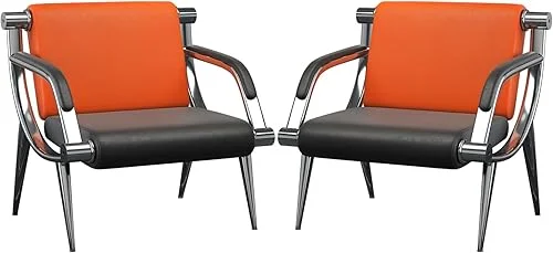 wonline 2Pcs Waiting Room Chair with Armrest PU Leather Office Furniture, Office Guest Seating Lobby Conference Reception Chairs for Airport Clinic Hospital Bank Salon Barber(Orange&Black)