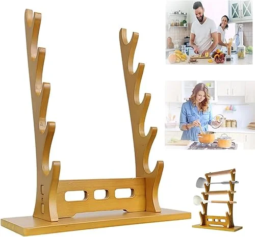 Wooden Flute Rack,5-Tier Display Holder,Elegant Tabletop Holder,Collection Display Rack,Swo-rd Wall Mount,Durable Wood Holder