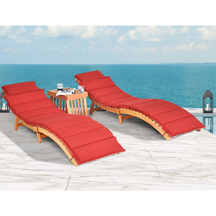 Wooden Folding 3-Piece Outdoor Lounge Chair & Table Set