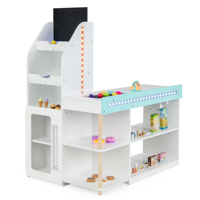 Wooden Kids Supermarket Playset with Cash Register and Shopping Cart