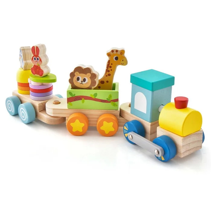 Wooden Stackable Educational Train Set with Colorful Animal Toys