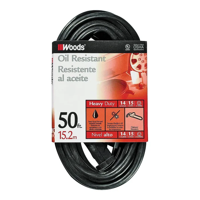 Woods 982452 Extension Cord, 14 AWG Cable, 50 ft L, 15 A, 125 V, Black