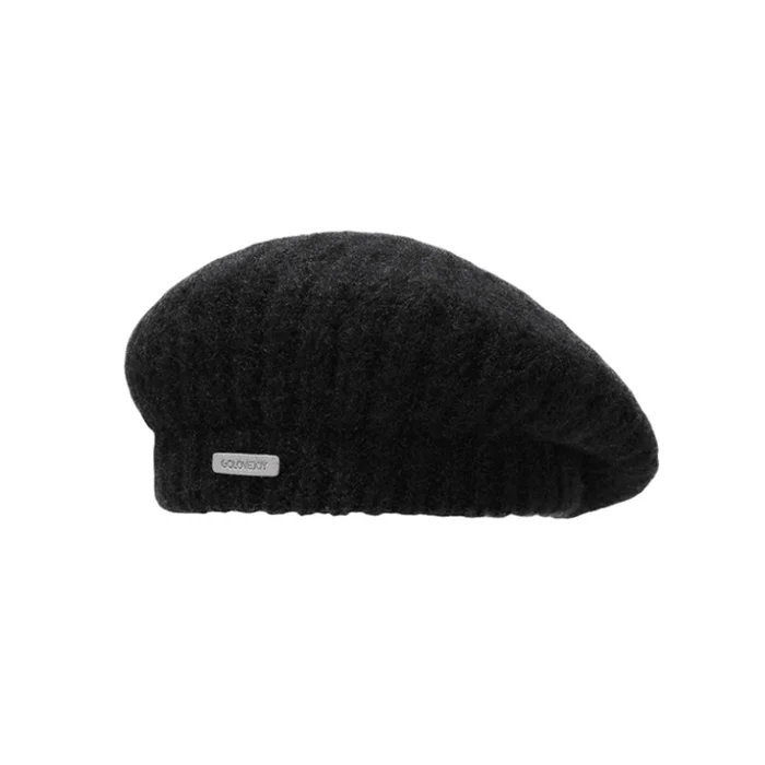 Wool Beret Retro Art Painter Hat Windproof Warm Minimalist Large Head Cap Black