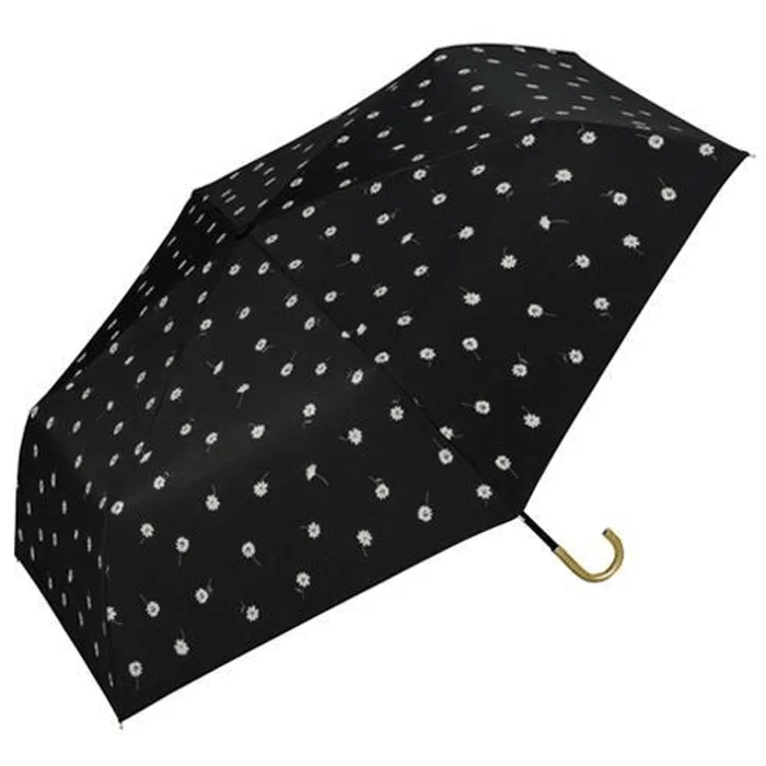Wpc. Daisy pattern folding umbrella black