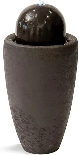 XBrand 25.98′ H Round Stone Modern Stone Textured Sphere Water Fountain w/LED Lights, Indoor/Outdoor Fountain, Brown
