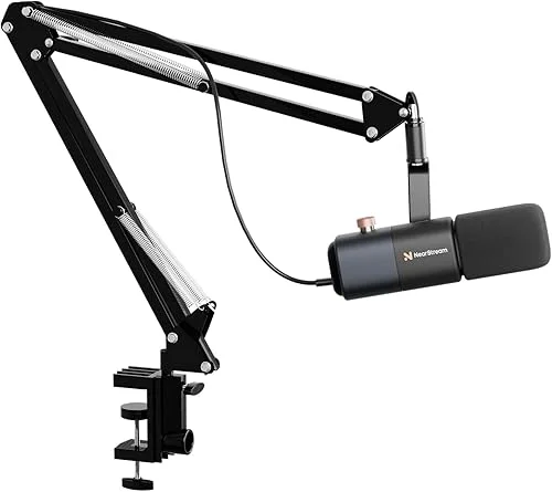 XLR/USB Podcast Microphone with Heavy Duty Boom Arm, Dynamic Microphone for PC/Audio Mixer/PS5/Gaming/Streaming, Studio Mic with Noise Canceling on/Off, Sound Monitor, Gain Knob (AM10X-P)