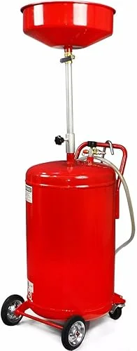 XtremepowerUS 20 Gallon Portable Waste Oil Drain Tank Air Operated Drainage Adjustable Funnel Height with Wheel, Red