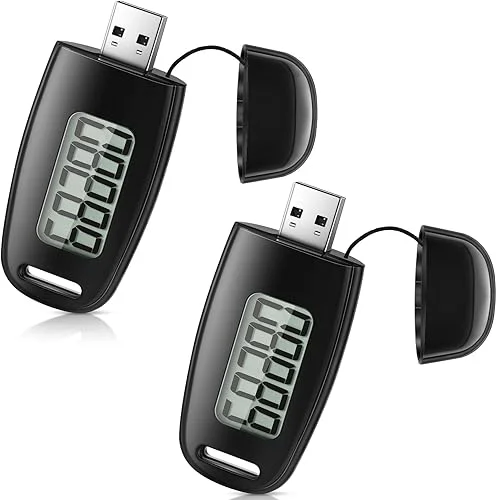 Xuhal 2 Pcs 3D Pedometer for Walking Step Counter USB Rechargeable Pocket Step Tracker with Removable Clip Lanyard Accurately Pedometer for Men Women Seniors Exercise Fitness, Black