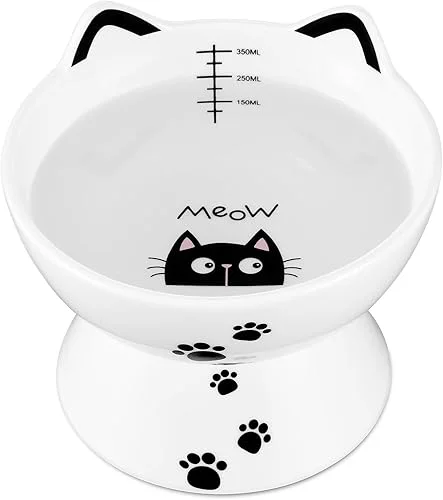 Yedio Porcelain Raised Cat Bowl, No Spill Cat Water Bowl with Anti Slip Band, Elevated Porcelain Pet Bowl Protect Pet's Spine, Large Capacity Pet Water Bowl, 15 oz, Dishwasher Safe