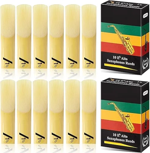 Yeshone 20 Pieces Alto Saxophone Sax Reeds Bamboo Saxophone Reeds with Individual Case for Clarinet Soprano or Alto Sax,1.5 in Strength