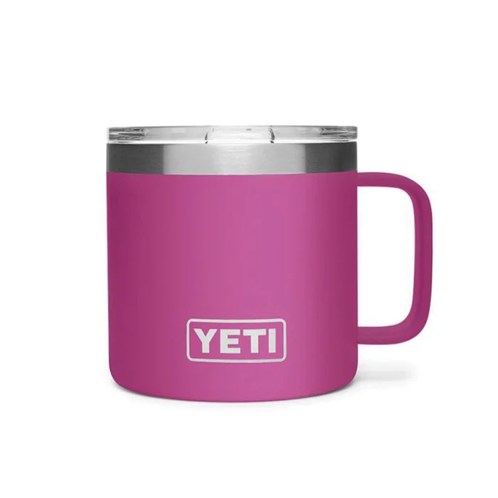 YETI Rambler 21071500556 Mug, Vacuum-Insulated, 14 oz Capacity, MagSlider Lid, Stainless Steel, Prickly Pear Pink