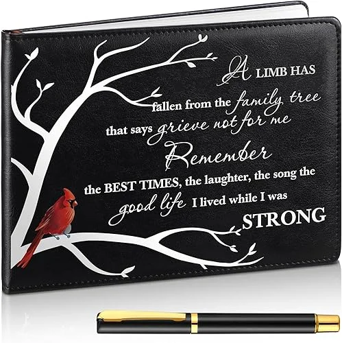 Yingzhao Memorial Funeral Guest Book with Pen 144 Pages Cardinal Funeral Guest Sign in Book for Memorial Service Celebration of Life Party Supplies in Loving Memory(A Limb)