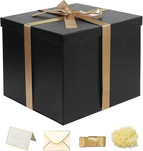 YINUOYOUJIA Large Gift Box 12x12x10 Inches,Black Gift Boxes for presents,Birthday Gift Box,Present box,for Packaging,Valentine's Day,Mother's Day,Christmas,Anniversaries… (01-black)