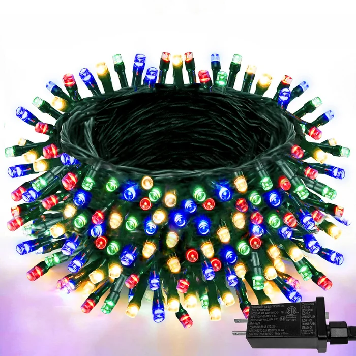 YIQU Upgraded 99FT 300 LED Christmas String Lights Outdoor Indoor Green Wire, Memory Function Timer and 8 Modes, Waterproof Fairy String Lights for Xmas Tree Holiday Party Garden (Multicolor)