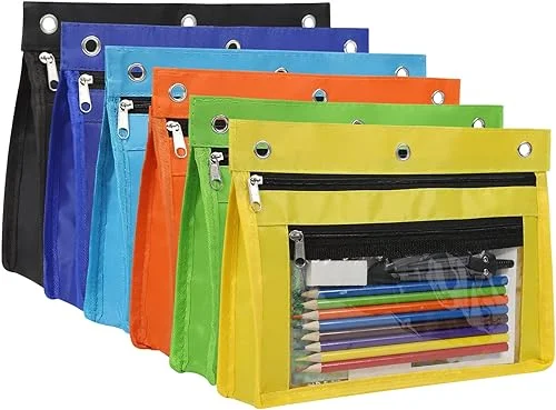 YoeeJob 6 Pack 1 Inch Expandable Zipper Pencil Pouches with Clear Window for 3 Ring Binder, Suitable for School & Office(Multicolor)