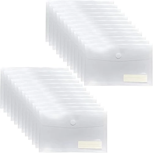 YoeeJob Plastic Envelopes with Hook & Loop Closure, 6×10 Receipt Envelope Money Cash Coupon Organization with Label Pocket, 24 Packs